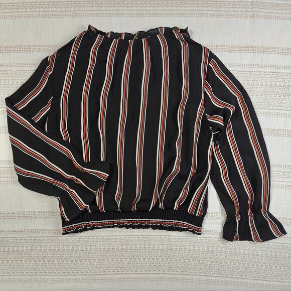Twine & String Black Brown White Striped Peasant Blouse Size XL NEW - Picture 2 of 8